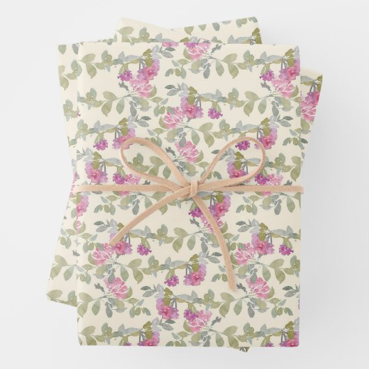 Waterverf roze bloemen die papierbladen oppakken inpakpapier vel (In situ)