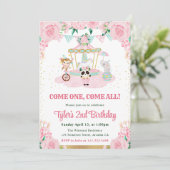 Waterverf Roze Bloemen Dieren Verjaardagsfeest Kaart (Staand voorkant)