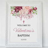Waterverf Roze Bloemen Doop Meisje Welkom Poster