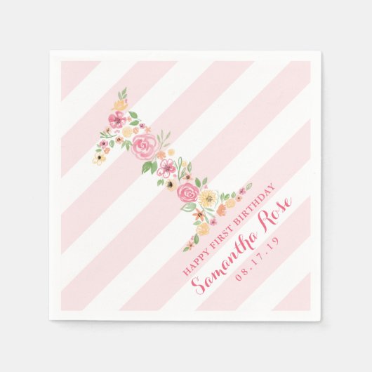Waterverf Roze Bloemen Een Eerste Verjaardag Servetten (Voorkant)