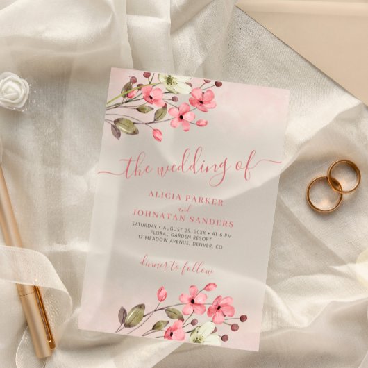 Waterverf Roze Bloemen Elegant Script Boho Wedding Acryl Uitnodigingen