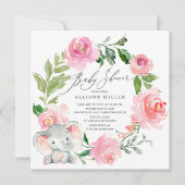 Waterverf Roze bloemen Elephant Baby shower Kaart (Voorkant)