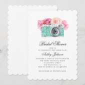 Waterverf roze bloemen en camera vrijgezellenfeest kaart (Voorkant / Achterkant)