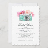 Waterverf roze bloemen en camera vrijgezellenfeest kaart (Voorkant)