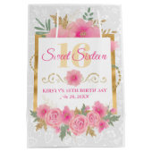 Waterverf Roze bloemen en goudflesjes zoete zestie Medium Cadeauzakje (Achterkant)