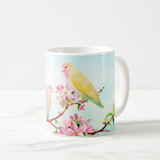 Waterverf Roze bloemen en Mok Tortelduifjes (Voorkant rechts)