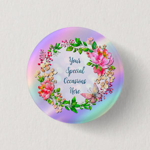 Waterverf Roze Bloemen en Vlinder Lente Ronde Button 3,2 Cm