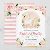 Waterverf Roze Bloemen en Zwaan Verjaardag Kaart (Voorkant / Achterkant)