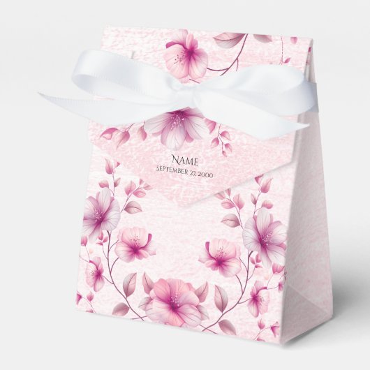 Waterverf Roze Bloemen Favor Box Bedankdoosjes (Voorkant Zijde)