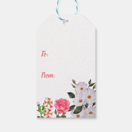 Waterverf Roze Bloemen Floral Art Moederdag Cadeaulabel (Achterkant)