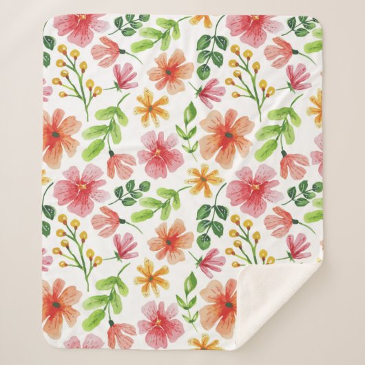 Waterverf Roze Bloemen Floral Pattern-69677 Sherpa Deken (Voorkant)