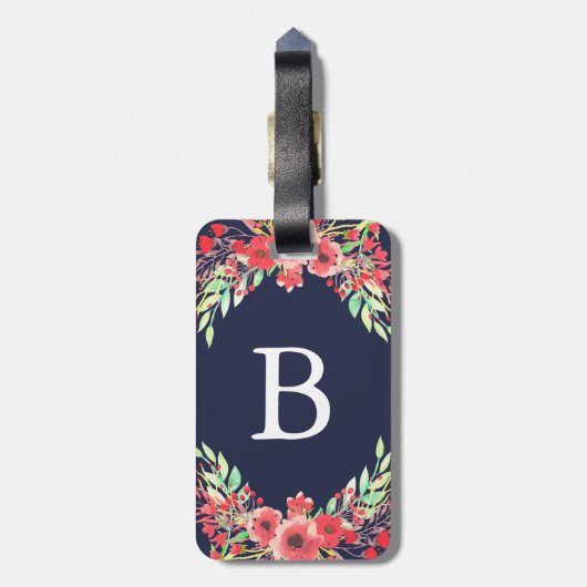  Waterverf Roze Bloemen & Foliage Bagagelabel (Achterkant verticaal)