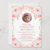 Waterverf Roze Bloemen Fotodoopuitnodiging Kaart (Voorkant)