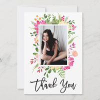 Waterverf Roze Bloemen Fotoscript Dank u kaart