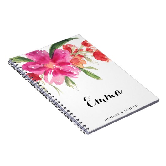 Waterverf roze bloemen gepersonaliseerd Notitieboe Notitieboek (Rechterzijde)