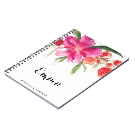 Waterverf roze bloemen gepersonaliseerd Notitieboe Notitieboek (Linkerzijde)