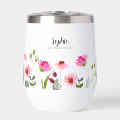 Waterverf Roze Bloemen Gepersonaliseerde Naam Mono (Voorkant)