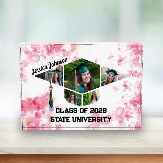 Waterverf Roze Bloemen Geslaagd Cap Collage Fotoblokken