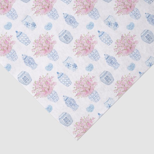Waterverf Roze Bloemen Ginger Jar Chinoiserie Tissuepapier (Detail)