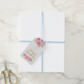 Waterverf Roze bloemen Gold Foil Happy Birthday Cadeaulabel (Met Touw)