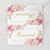 Waterverf Roze Bloemen Goud Bruiloft Gereserveerd Plaatskaartje (Buitenkant ongevouwen)