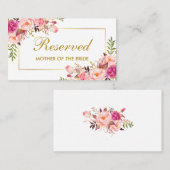 Waterverf Roze Bloemen Goud Bruiloft Gereserveerde Plaatskaartje (Voorkant / Achterkant)