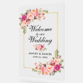 Waterverf Roze Bloemen Goud Bruiloft Welkom Acryl Bord (Hoek)