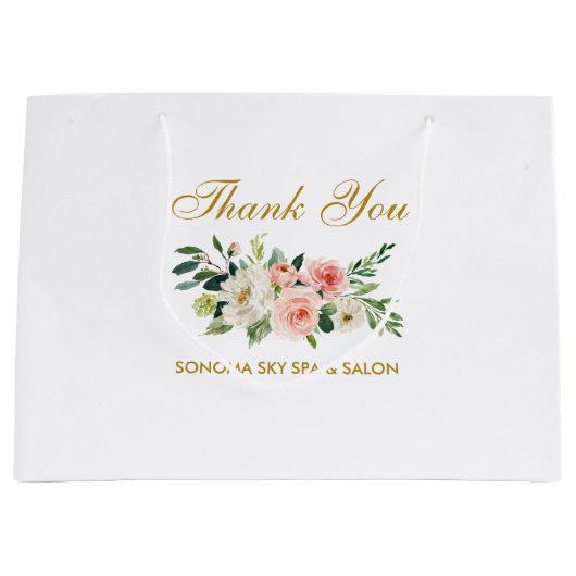 Waterverf Roze Bloemen Goud Elegant Dank u Groot Cadeauzakje (Voorkant)