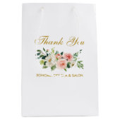 Waterverf Roze Bloemen Goud Elegant Dank u Medium Cadeauzakje (Voorkant)
