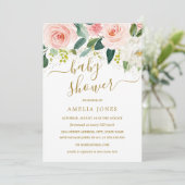 Waterverf Roze Bloemen Goud Glitter Baby shower Kaart (Staand voorkant)