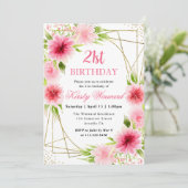 Waterverf Roze Bloemen Goud Lijst 21e Verjaardag Kaart (Staand voorkant)