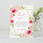 Waterverf Roze Bloemen Goud Lijst Verjaardag Bedankkaart (Staand voorkant)