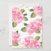 Waterverf Roze Bloemen Gouden Vleermuis Mitzvah Kaart (Achterkant)