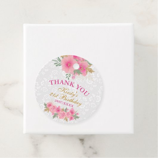Waterverf roze bloemen goudflora Birthday Party Bedankjes Labels (In situ)