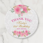 Waterverf roze bloemen goudflora Birthday Party Bedankjes Labels (Voorkant)