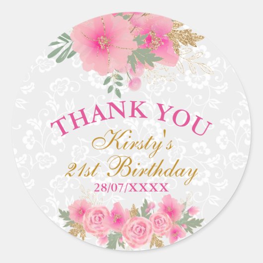 Waterverf roze bloemen goudflora Birthday Party Ronde Sticker (Voorkant)