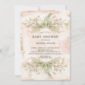 Waterverf Roze Bloemen & Groene Baby Shower Kaart (Voorkant)