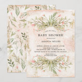 Waterverf Roze Bloemen & Groene Baby Shower Kaart (Voorkant / Achterkant)