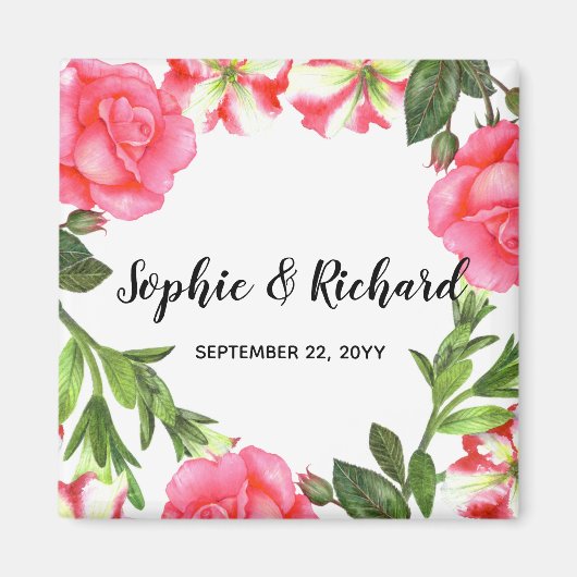 Waterverf roze bloemen - Grote illustratie Magneet (Voorkant)