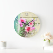 Waterverf Roze bloemen Grote Klok (Huis)