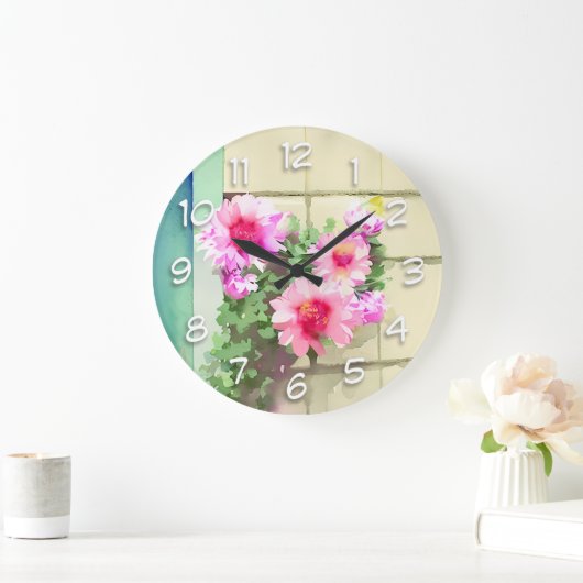 Waterverf Roze bloemen Grote Klok (Huis)