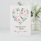 Waterverf Roze Bloemen Hart Mam Bedankkaart (Staand voorkant)