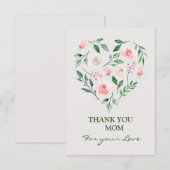 Waterverf Roze Bloemen Hart Mam Bedankkaart (Voorkant / Achterkant)