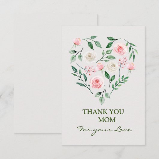 Waterverf Roze Bloemen Hart Mam Bedankkaart (Voorkant / Achterkant)