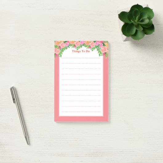 Waterverf roze bloemen hebben dingen te doen post-it® notes (Kantoor)