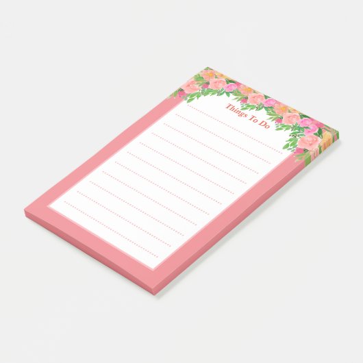 Waterverf roze bloemen hebben dingen te doen post-it® notes (Schuin)