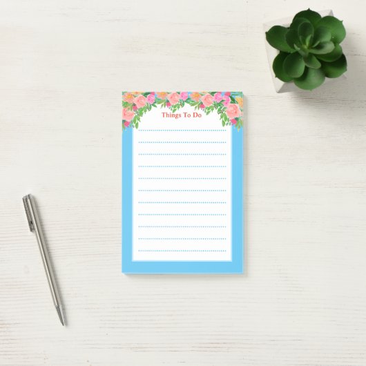 Waterverf roze bloemen hebben dingen te doen post-it® notes (Kantoor)