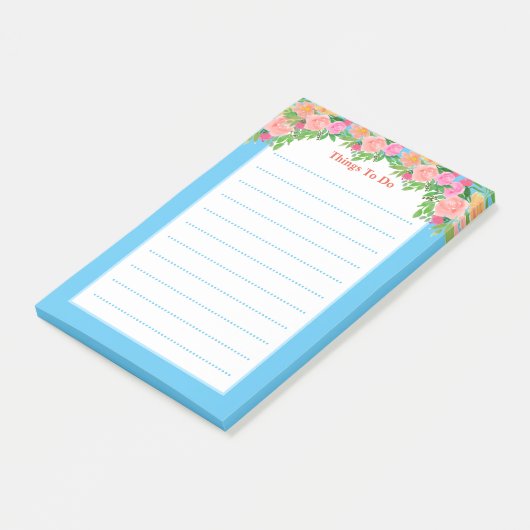 Waterverf roze bloemen hebben dingen te doen post-it® notes (Schuin)