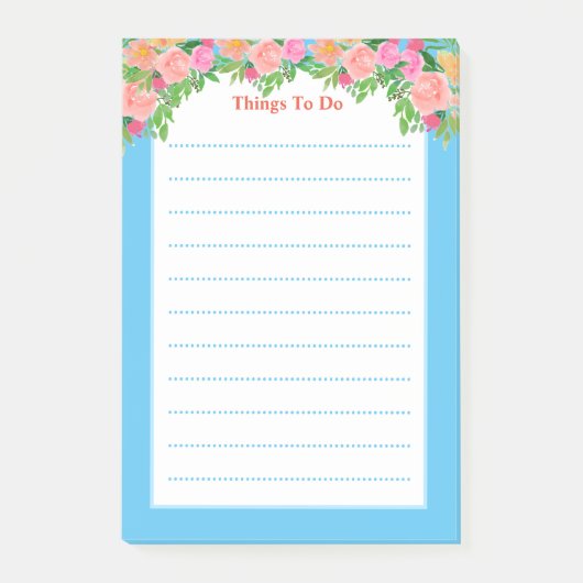 Waterverf roze bloemen hebben dingen te doen post-it® notes (Voorkant)