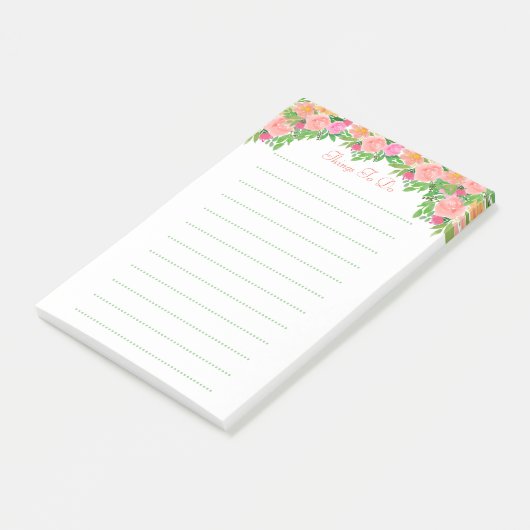 Waterverf roze bloemen hebben dingen te doen post-it® notes (Schuin)